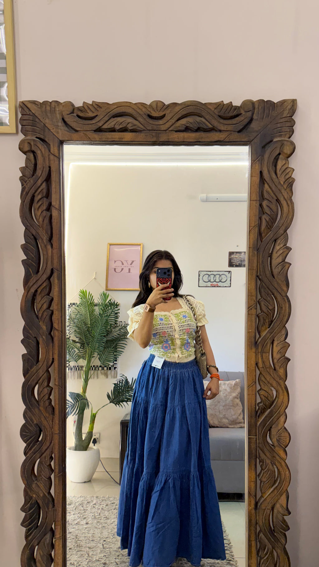70 retro denim skirt W26-28/35L