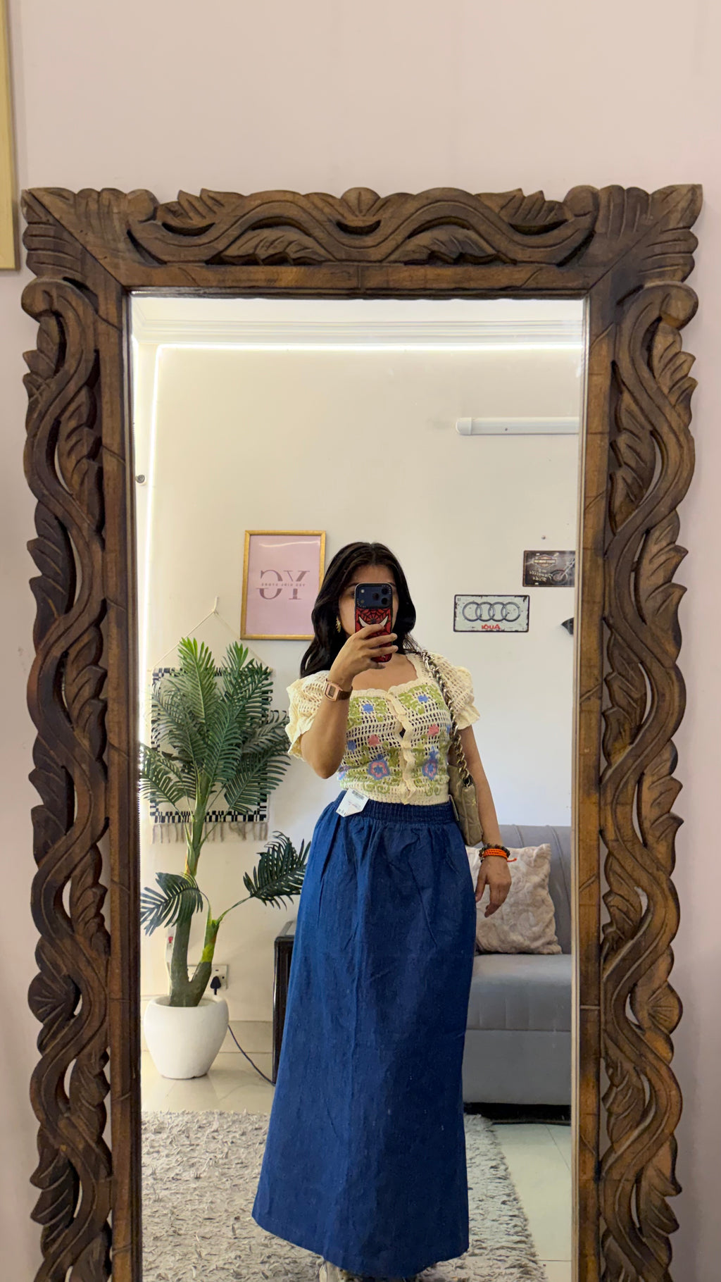 68 Retro denim skirt W26-28/34L