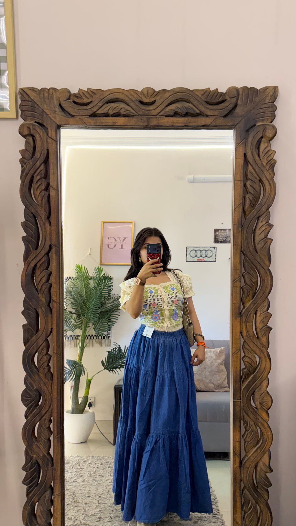 70 retro denim skirt W26-28/35L
