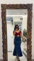 70 fish cut denim skirt 26 waist/l:33