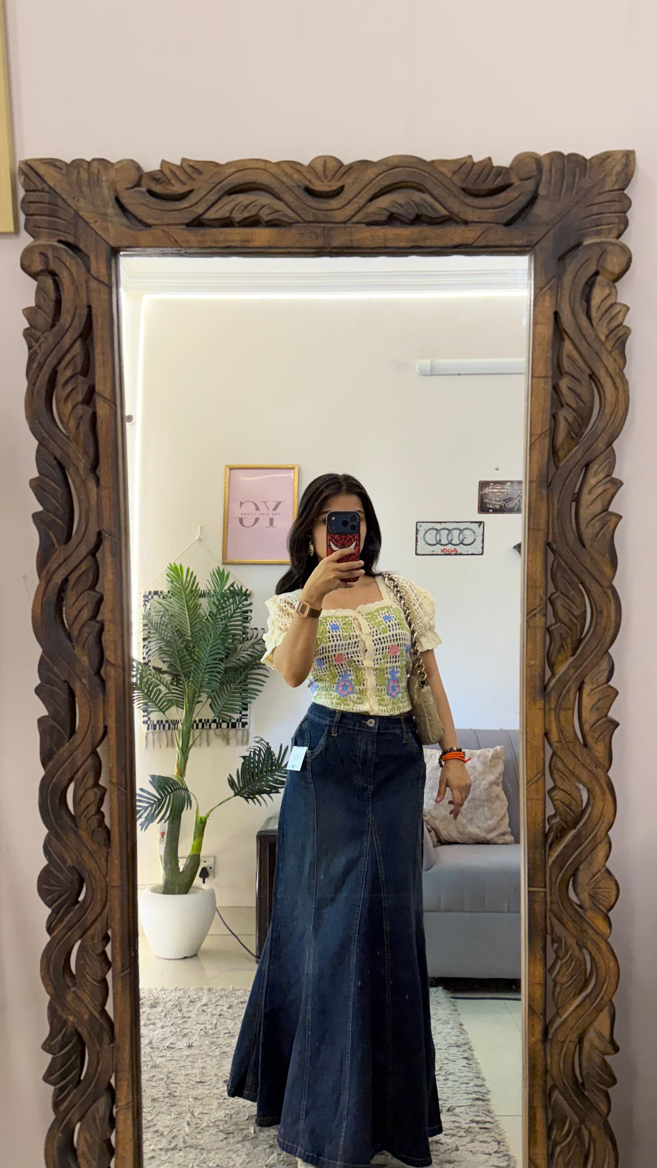 61 retro denim skirt30/35L